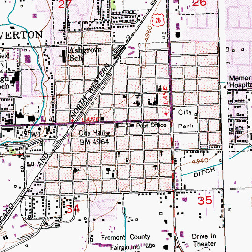 Topographic Map of Riverton Post Office, WY
