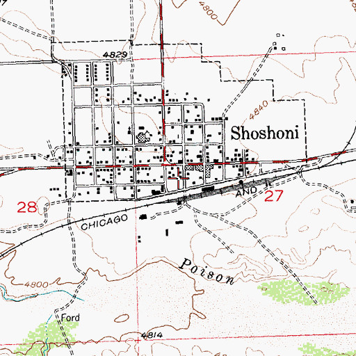 Topographic Map of Shoshoni Post Office, WY