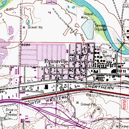 Topographic Map of Evansville Post Office, WY