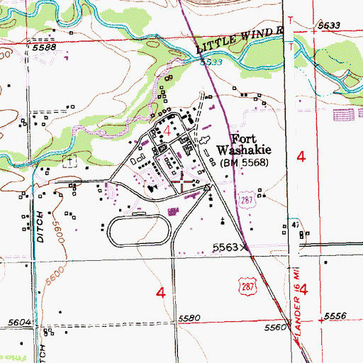 Topographic Map of Fort Washakie Post Office, WY