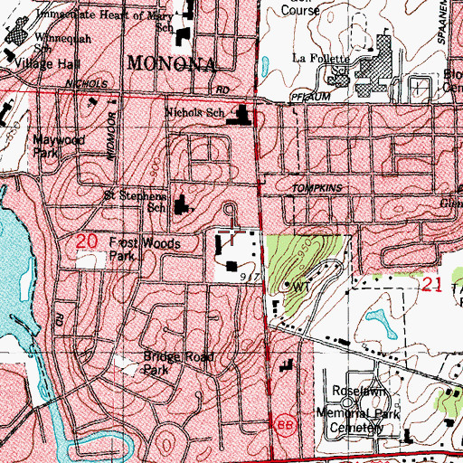 Topographic Map of Monona Post Office, WI