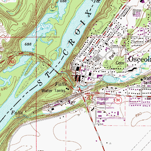 Topographic Map of Osceola Post Office, WI