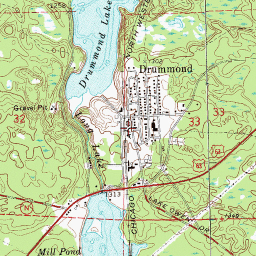 Topographic Map of Drummond Post Office, WI