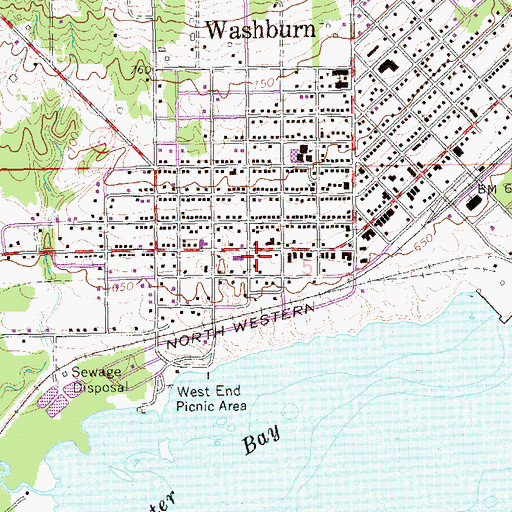 Topographic Map of Washburn Post Office, WI