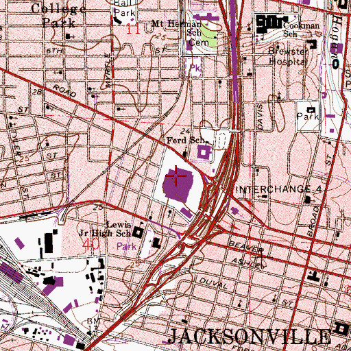 Topographic Map of Jacksonville MOWU Post Office, FL
