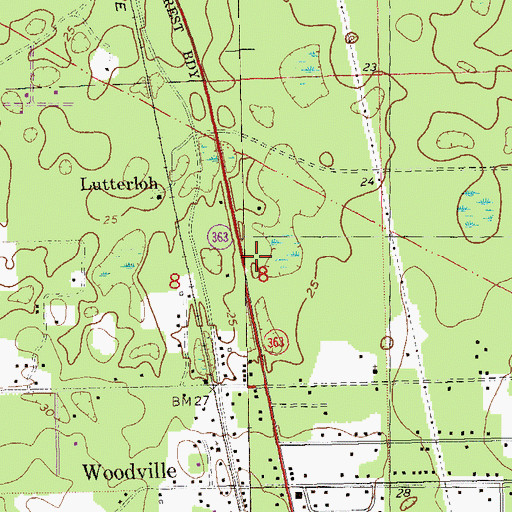 Topographic Map of Woodville Post Office, FL