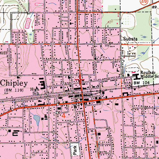 Topographic Map of Chipley Post Office, FL