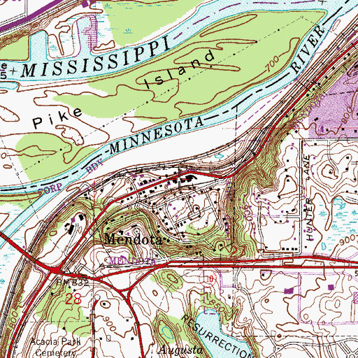 Topographic Map of Mendota Post Office, MN