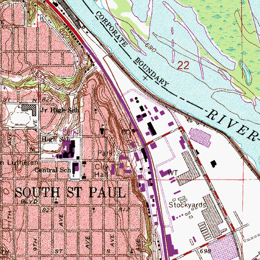 Topographic Map of South Saint Paul Post Office, MN