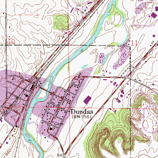 Topographic Map of Dundas Post Office, MN