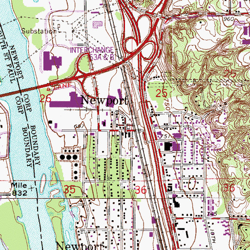 Topographic Map of Newport Post Office, MN