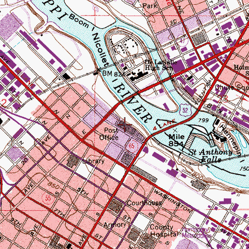 Topographic Map of Minneapolis Retail Post Office, MN