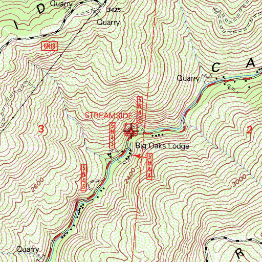 Topographic Map of Streamside Campground, CA