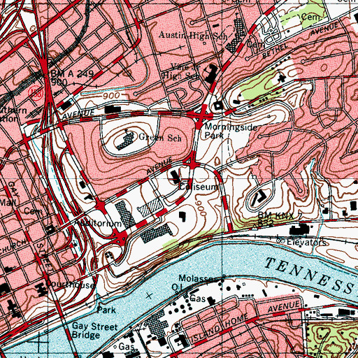 Topographic Map of Knoxville Police Department, TN