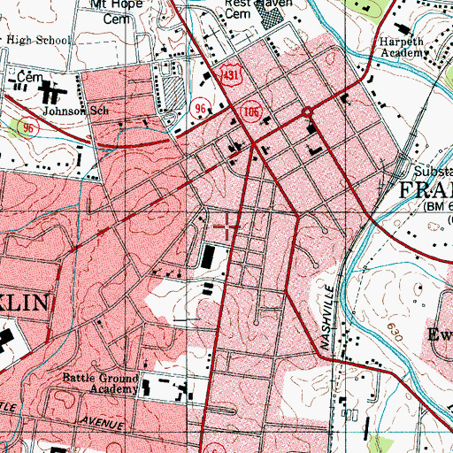 Topographic Map of Franklin Police Department, TN