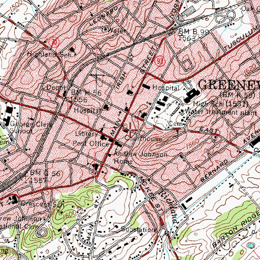 Topographic Map of Greene County Sheriff's Department, TN