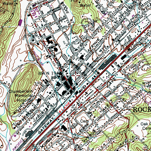 Topographic Map of Rockwood Police Department, TN