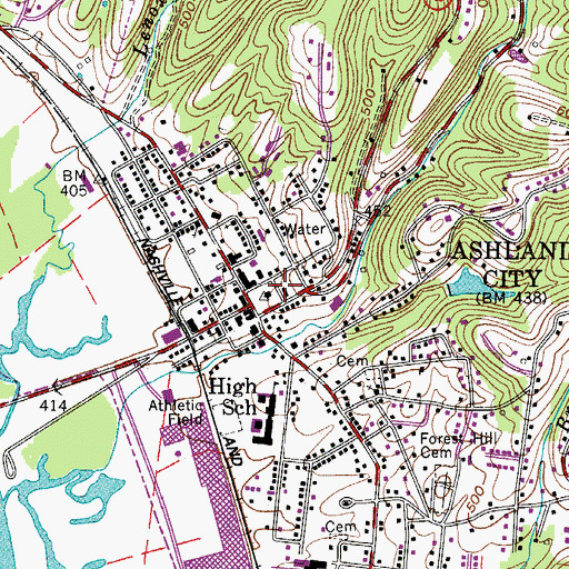 Topographic Map of Ashland City Police Department, TN