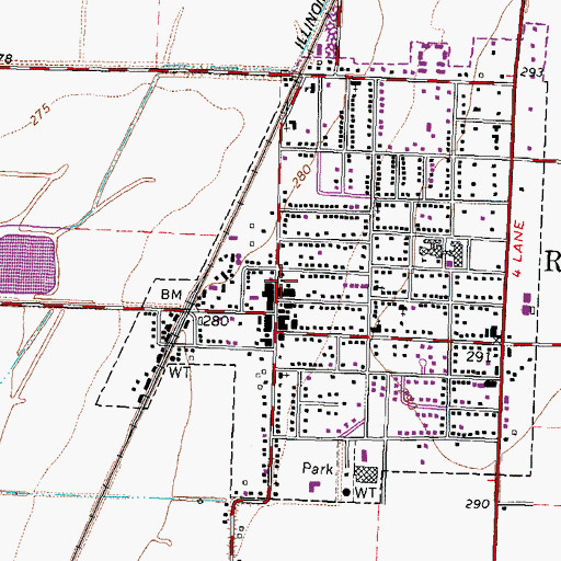 Topographic Map of Ridgely City Police Department, TN