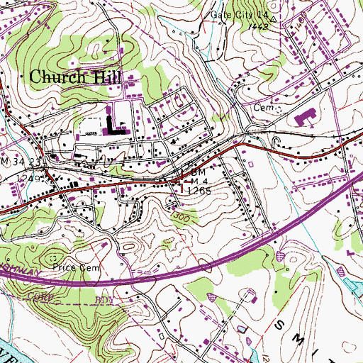 Topographic Map of Church Hill Police Department, TN