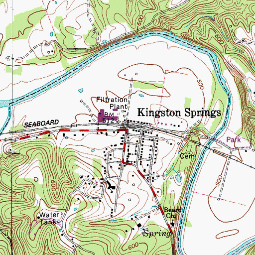 Topographic Map of Kingston Springs Police Department, TN