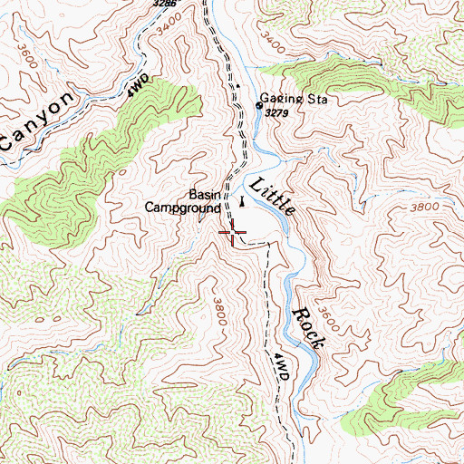 Topographic Map of Basin Campground, CA