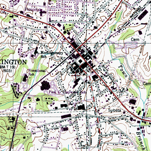Topographic Map of Lexington Police Department, TN