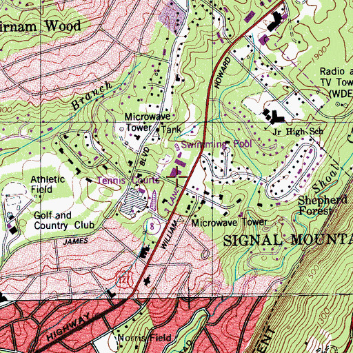 Topographic Map of Signal Mountain Police Department, TN