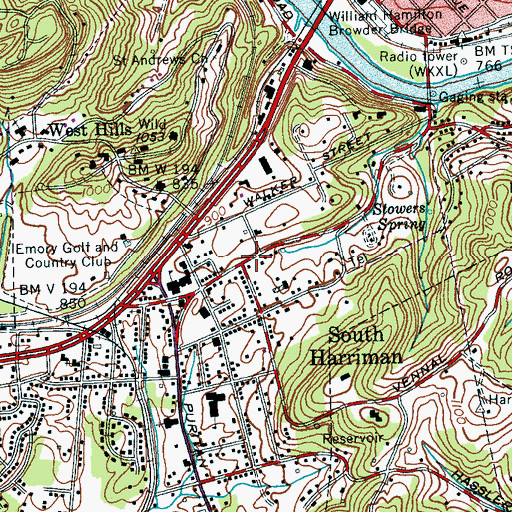 Topographic Map of Harriman Police Department, TN