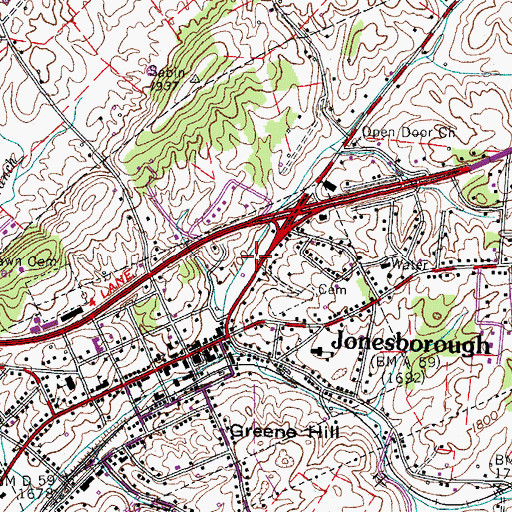Topographic Map of Jonesborough Police Department, TN