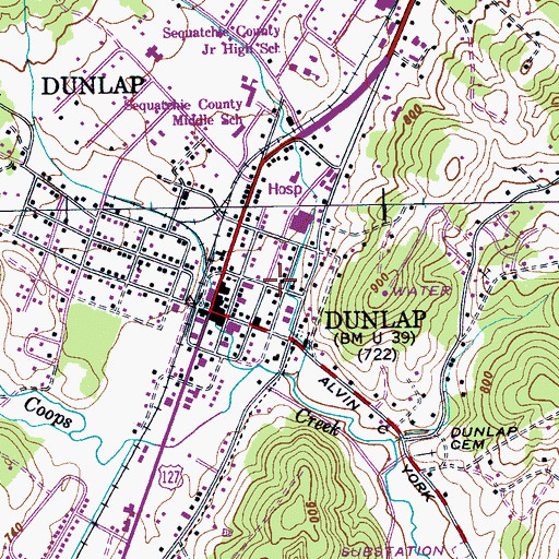 Topographic Map of Dunlap Police Department, TN