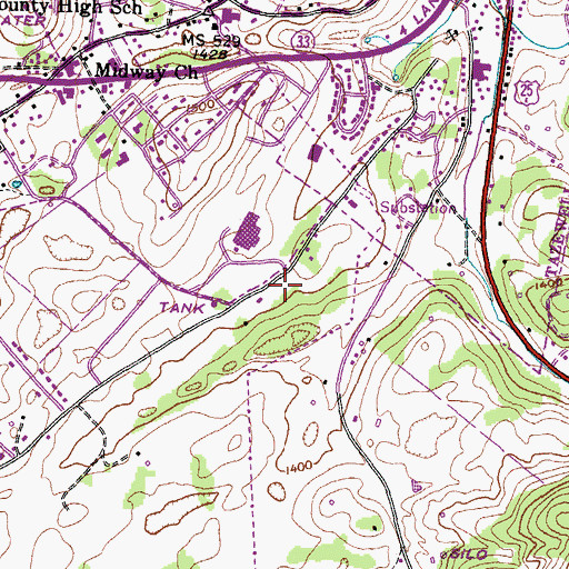 Topographic Map of Claiborne County Sheriff's Office, TN