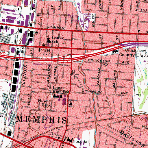 Topographic Map of Memphis Police Department - Tillman Station, TN