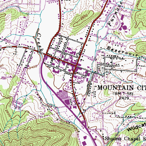 Topographic Map of Mountain City Police Department, TN