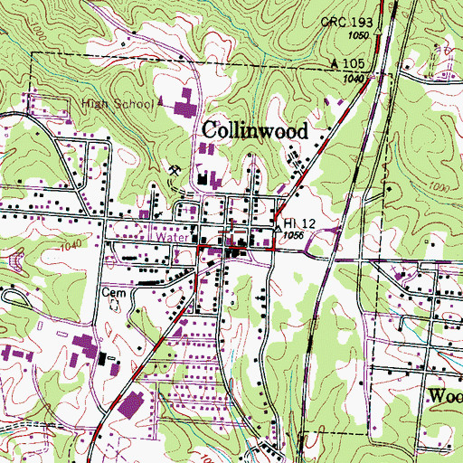 Topographic Map of Collinwood Police Department, TN