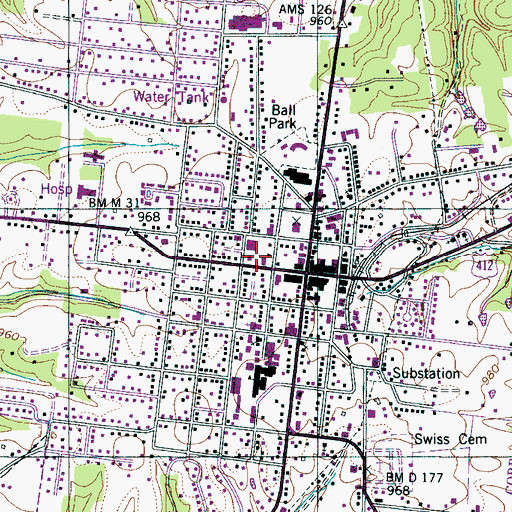 Topographic Map of Hohenwald Police Department, TN