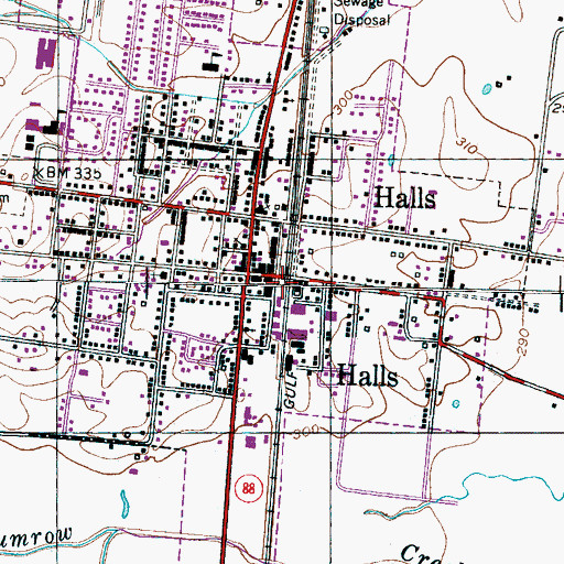 Topographic Map of Halls Police Department, TN