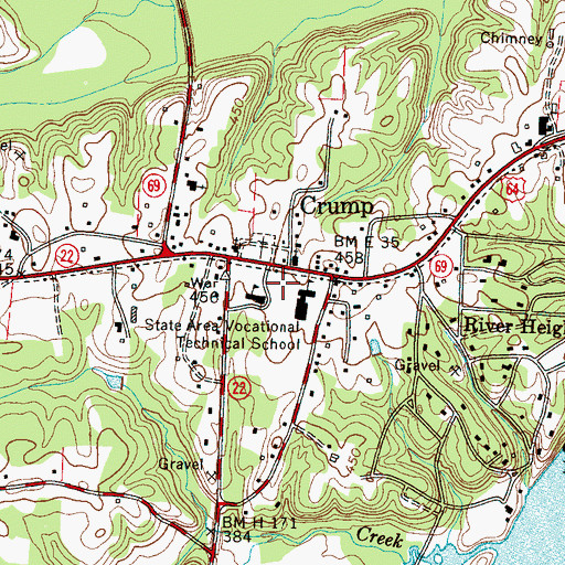 Topographic Map of Crump Police Department, TN