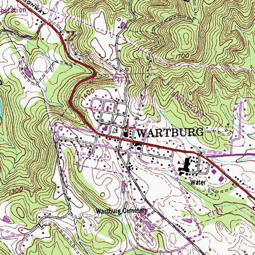 Topographic Map of Wartburg Police Department, TN