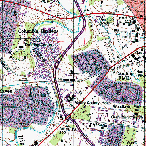 Topographic Map of Columbia Police Department, TN