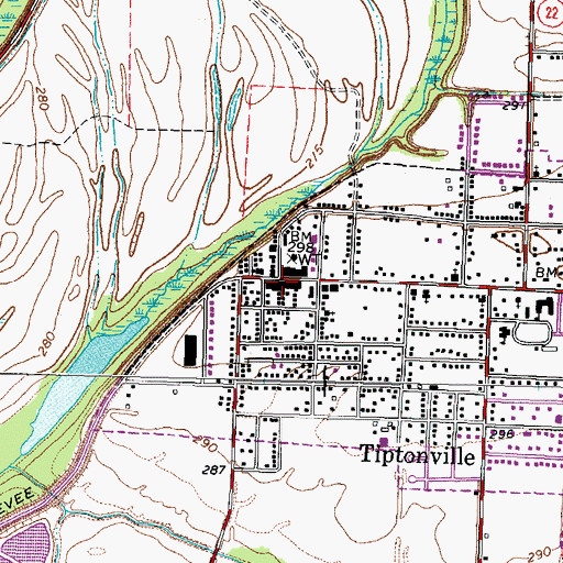 Topographic Map of Tiptonville Police Department, TN