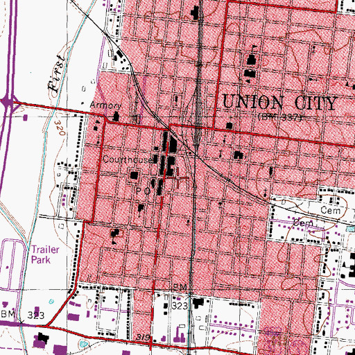 Topographic Map of Union City Police Department, TN