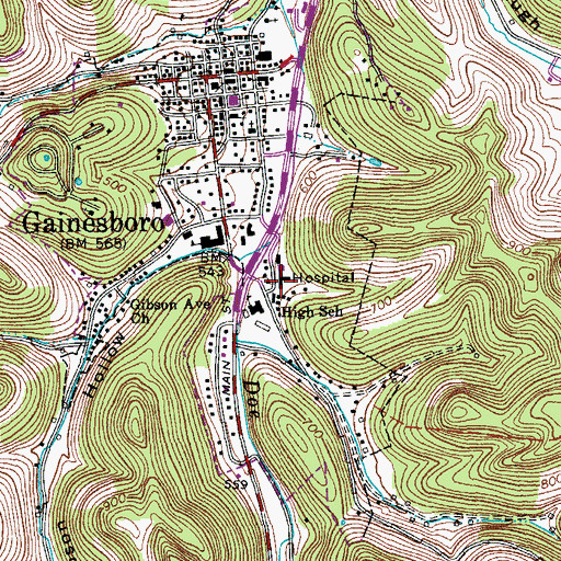 Topographic Map of Jackson County Sheriff's Department, TN