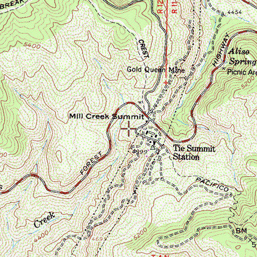 Topographic Map of Mill Creek Summit Picnic Ground, CA