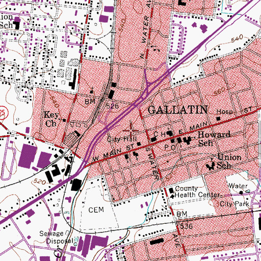Topographic Map of Gallatin Police Department, TN