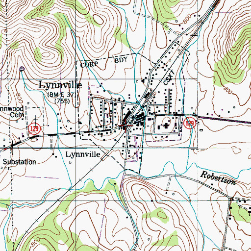 Topographic Map of Lynnville Police Department, TN