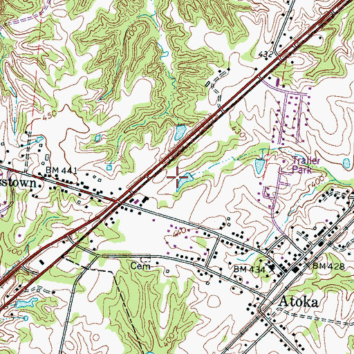 Topographic Map of Atoka Police Department, TN