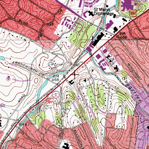 Topographic Map of Belle Meade Police Department, TN