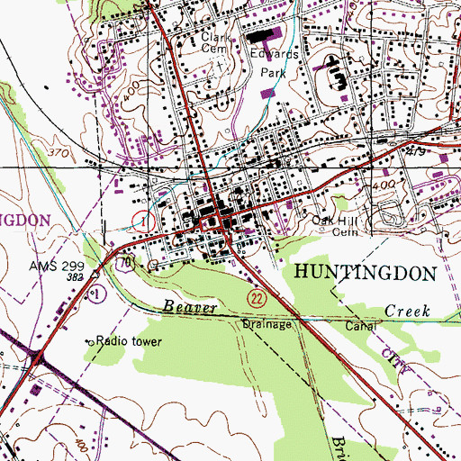 Topographic Map of Huntingdon Police Department, TN
