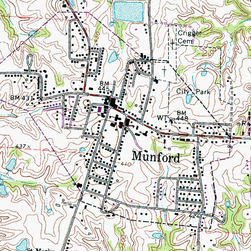 Topographic Map of Munford Police Department, TN